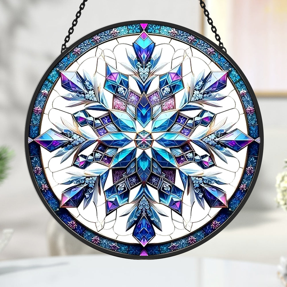 Snowflake Sun Catcher Decoration Stained Glass Window Hanging