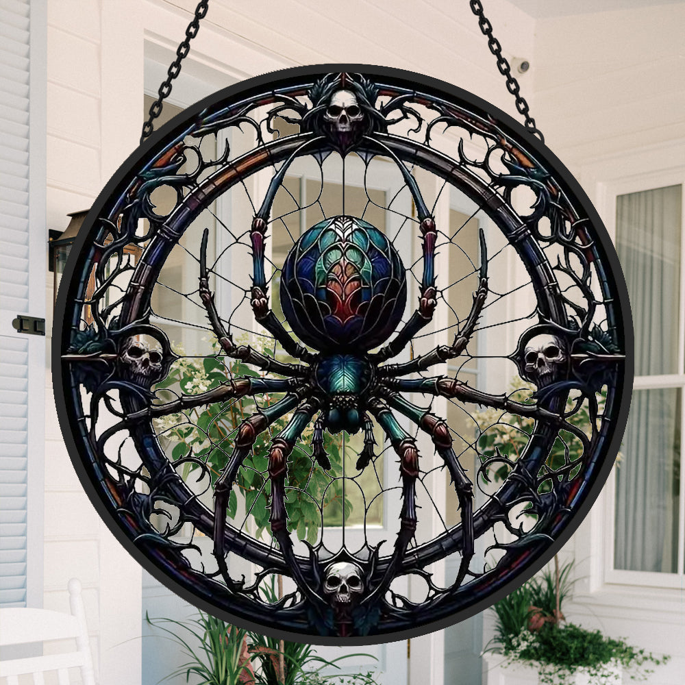 Spiders And Skeletons Sun Catcher Decoration Stained Glass Window Hanging