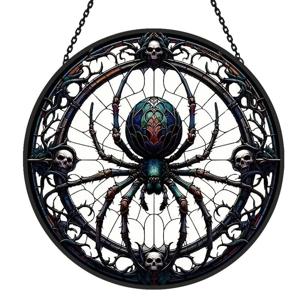 Spiders And Skeletons Sun Catcher Decoration Stained Glass Window Hanging