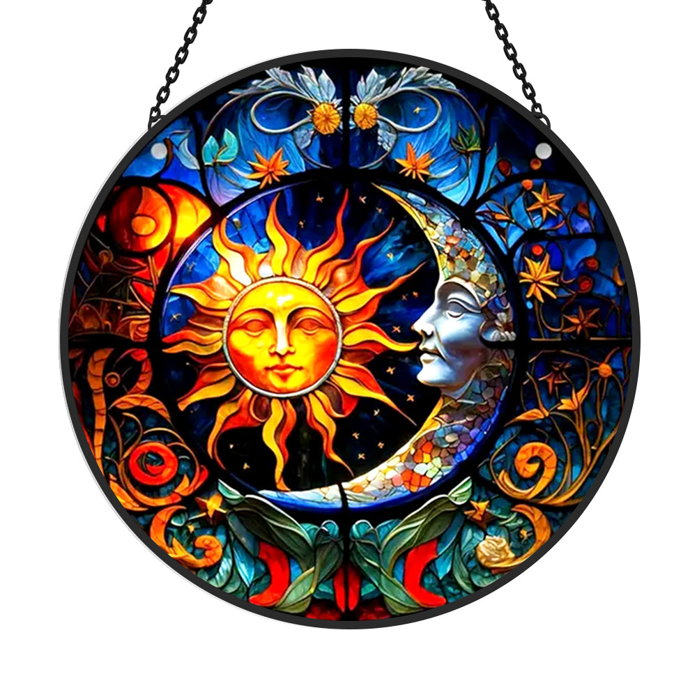 Sun and Moon Sun Catcher Decoration Stained Glass Window Hanging