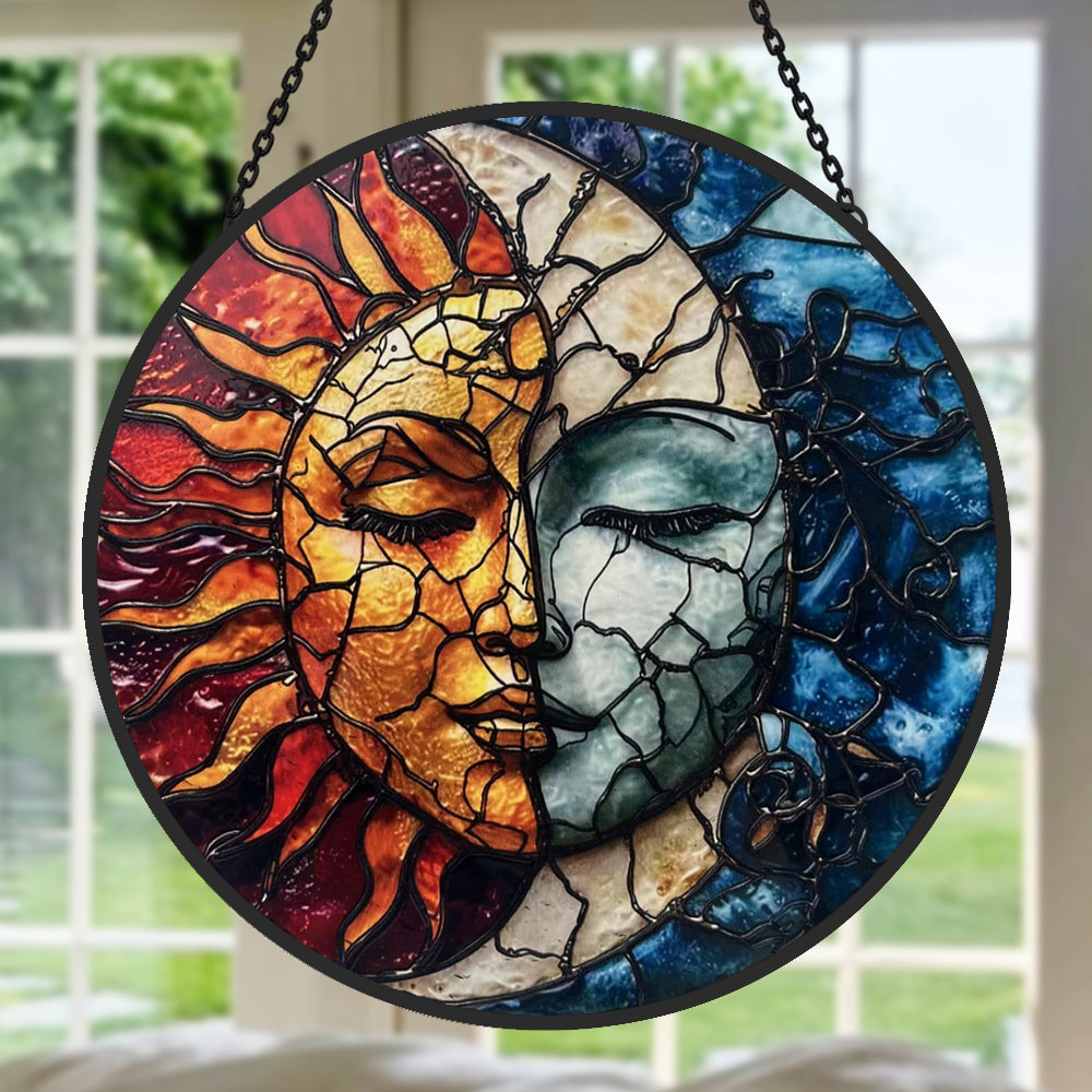 Sun and Moon Sun Catcher Decoration Stained Glass Window Hanging
