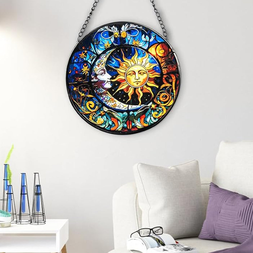 Sun and Moon Sun Catcher Decoration Stained Glass Window Hanging