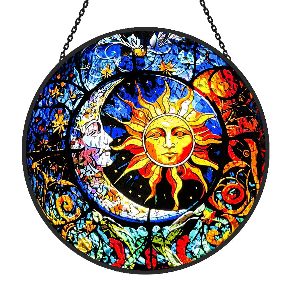 Sun and Moon Sun Catcher Decoration Stained Glass Window Hanging