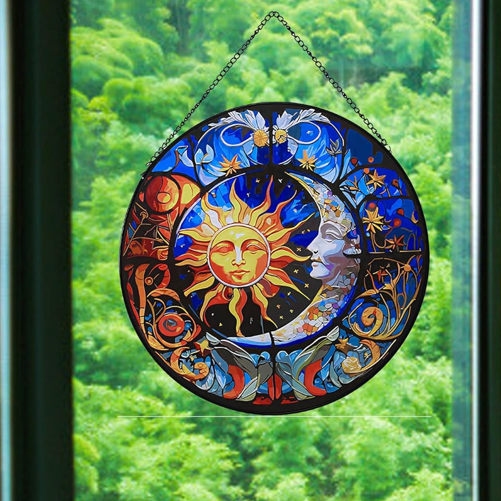 Sun and Moon Sun Catcher Decoration Stained Glass Window Hanging