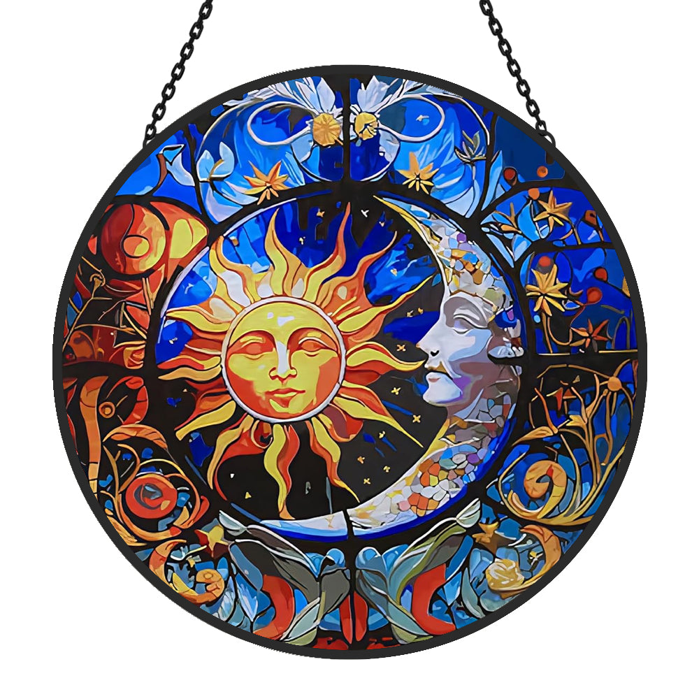 Sun and Moon Sun Catcher Decoration Stained Glass Window Hanging