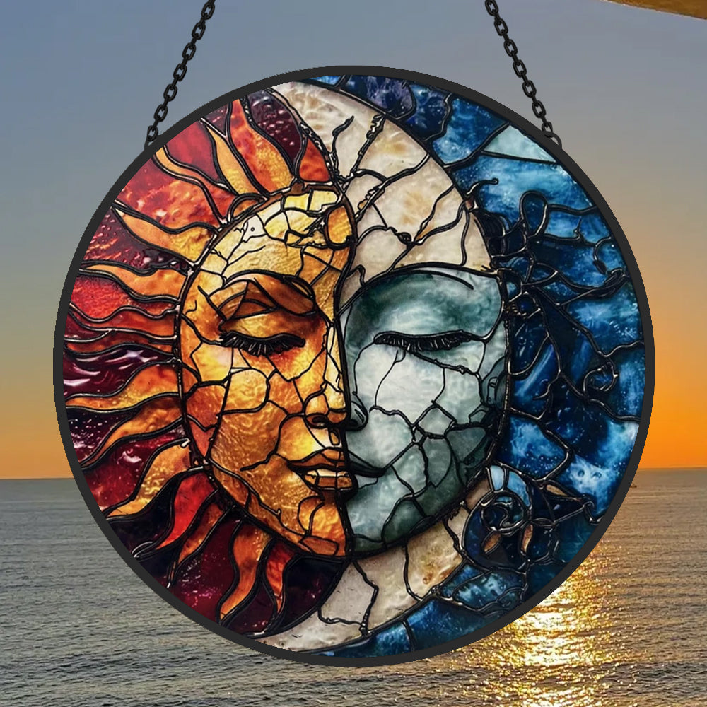 Sun and Moon Sun Catcher Decoration Stained Glass Window Hanging