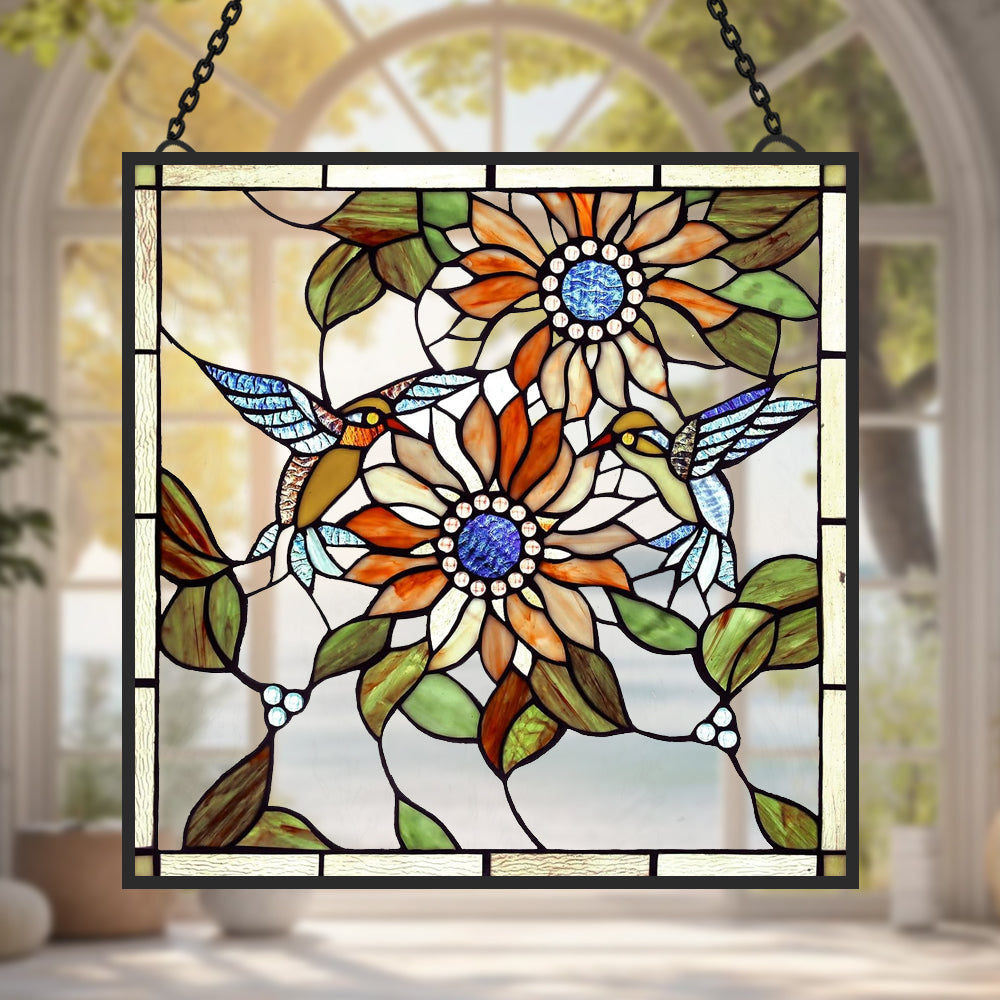 Sunflower and Birds Sun Catcher Decoration Stained Glass Window Hanging