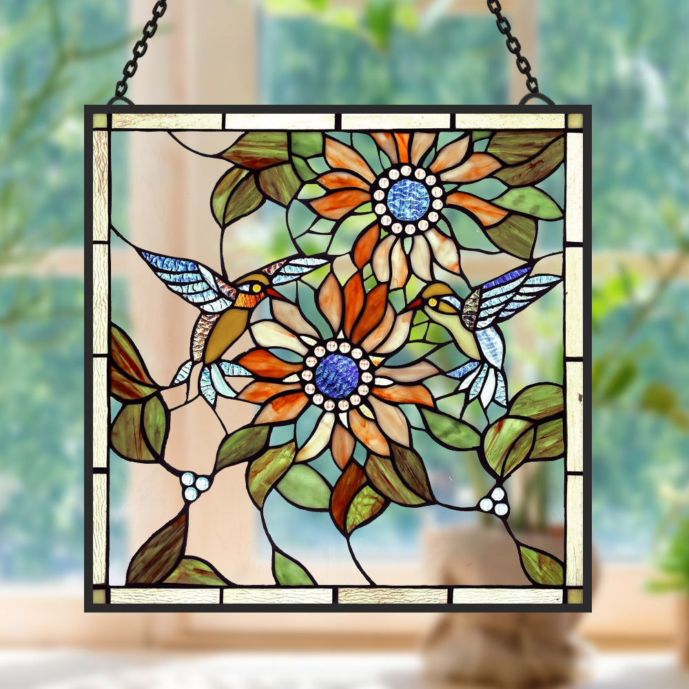 Sunflower and Birds Sun Catcher Decoration Stained Glass Window Hanging