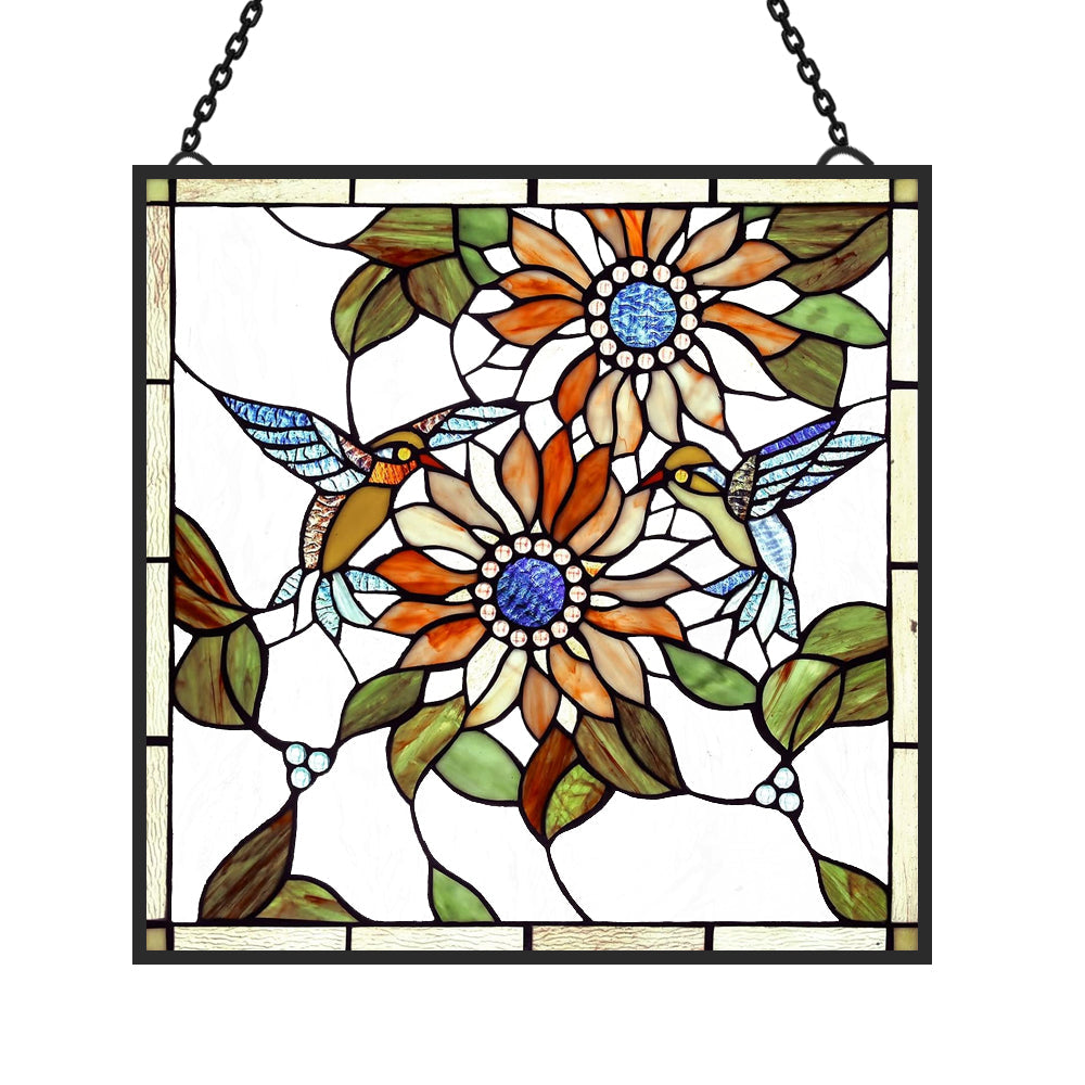 Sunflower and Birds Sun Catcher Decoration Stained Glass Window Hanging