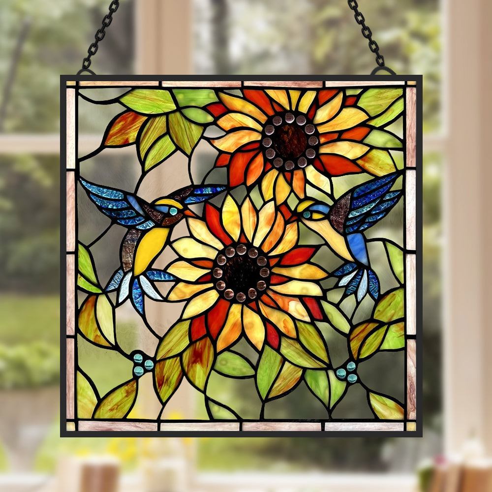 Sunflower and Birds Sun Catcher Decoration Stained Glass Window Hanging