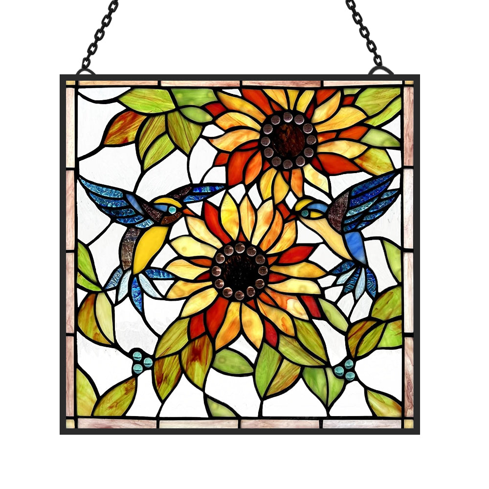 Sunflower and Birds Sun Catcher Decoration Stained Glass Window Hanging