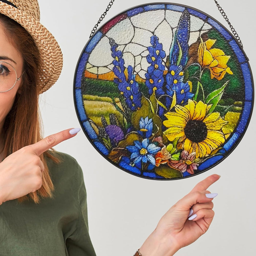 Sunflower Lavender Sun Catcher Decoration Stained Glass Window Hanging