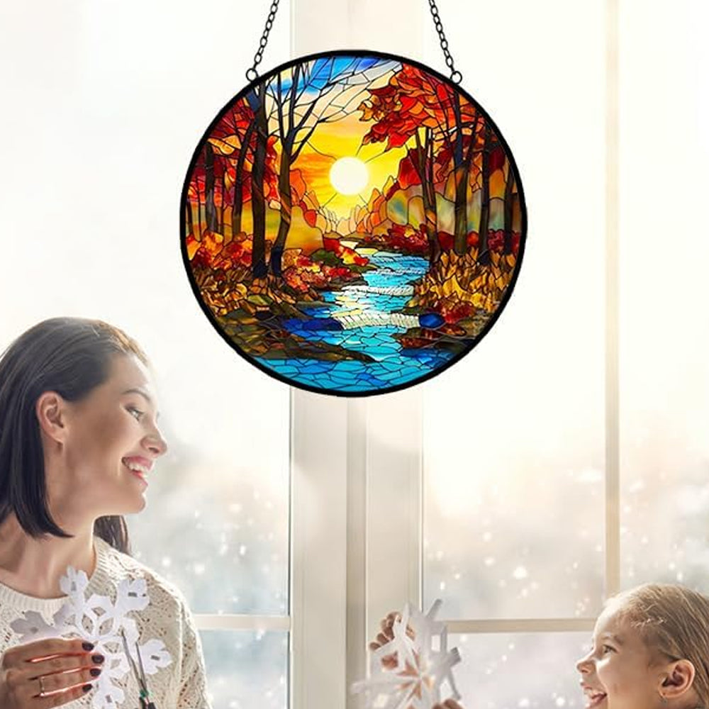 Sunrise Tree and River Sun Catcher Decoration Stained Glass Window Hanging