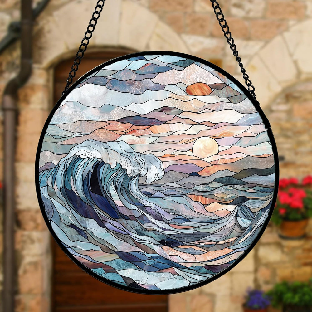 Sunrise Waves Sun Catcher Decoration Stained Glass Window Hanging