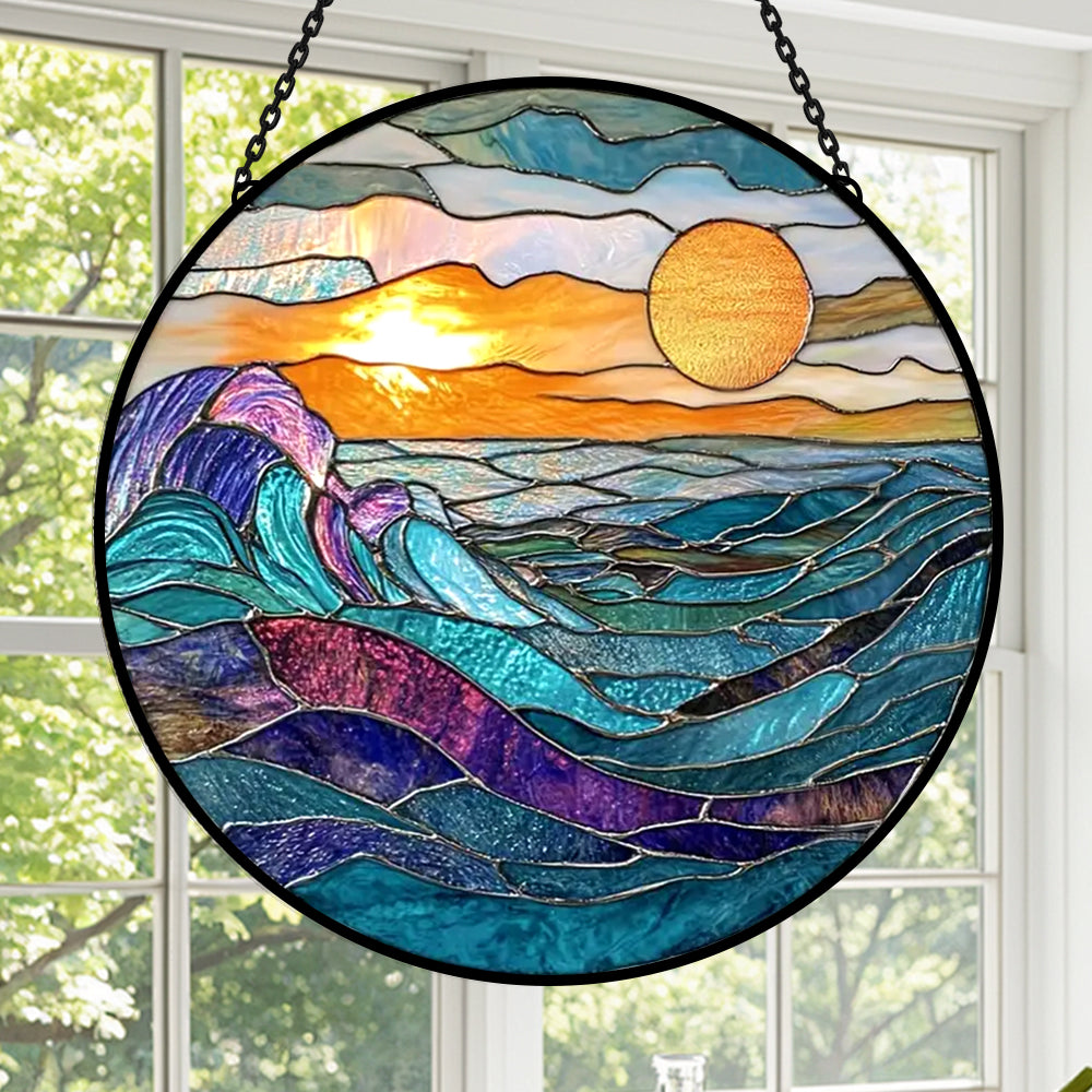 Sunset River Sun Catcher Decoration Stained Glass Window Hanging