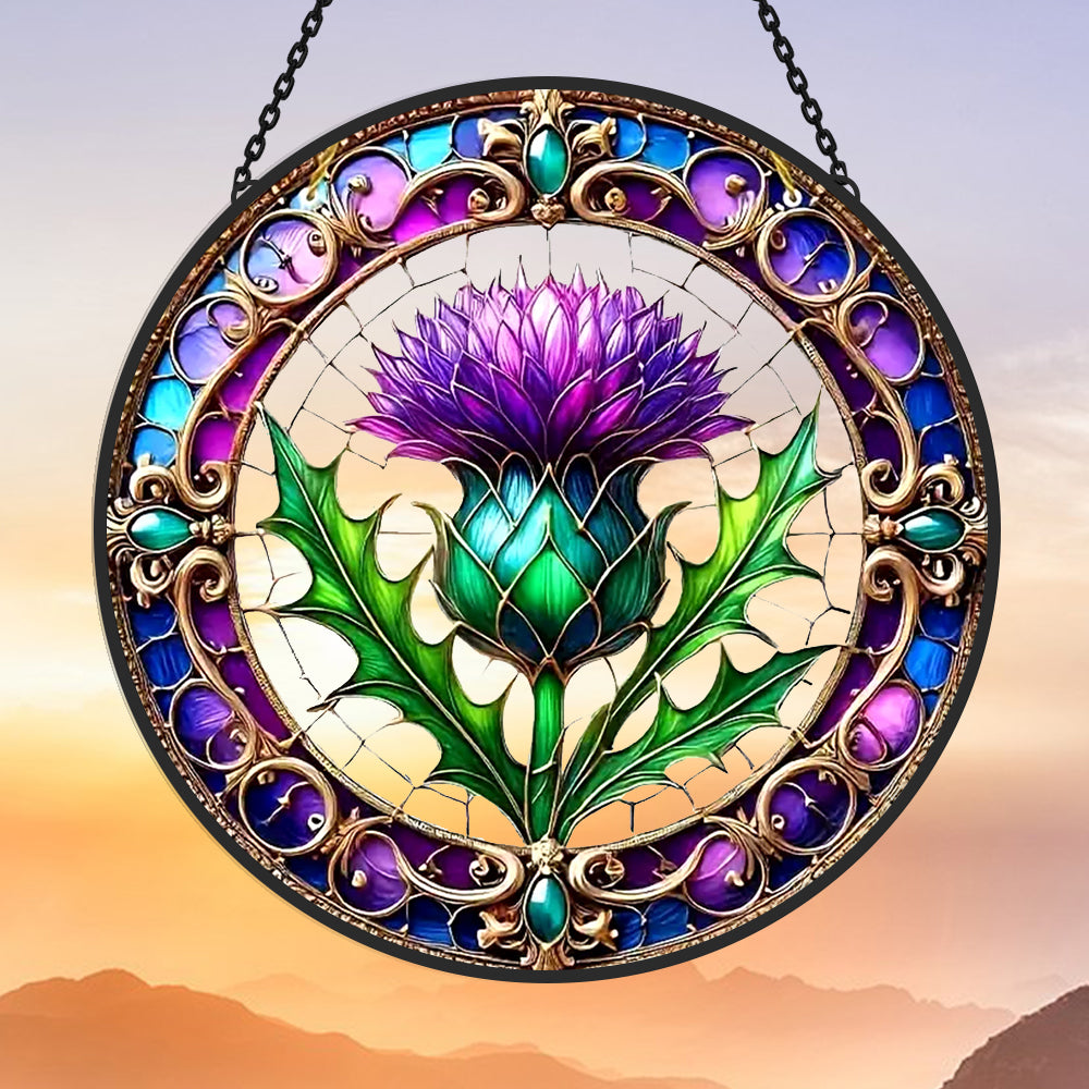 Thistle Flower Sun Catcher Decoration Stained Glass Window Hanging