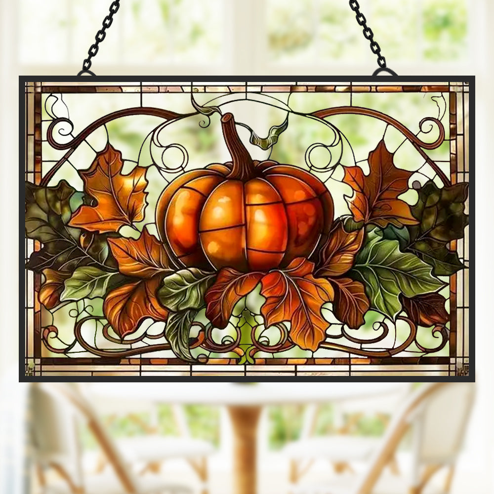 Translucent Pumpkin Sun Catcher Decoration Stained Glass Window Hanging