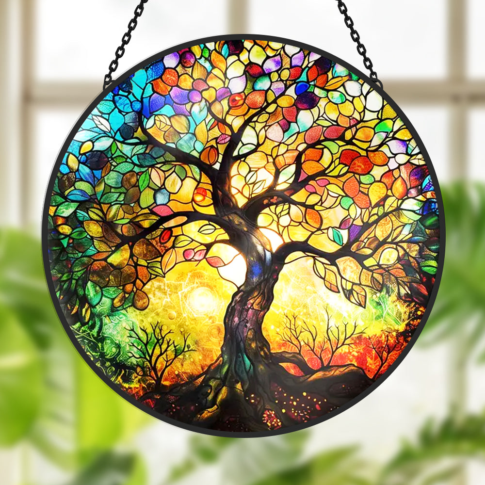 Tree of Life Sun Catcher Decoration Stained Glass Window Hanging