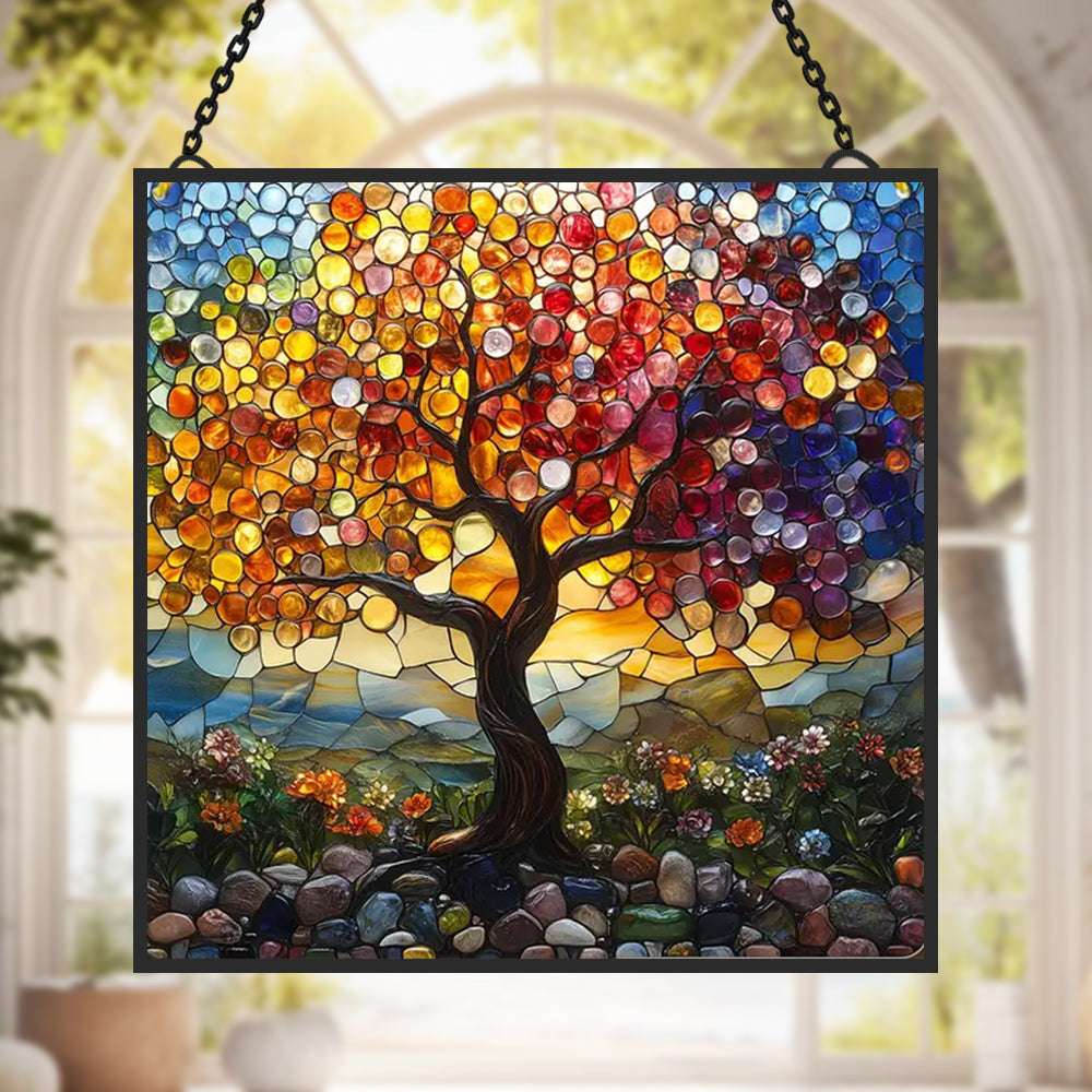 Tree of Life Sun Catcher Decoration Stained Glass Window Hanging