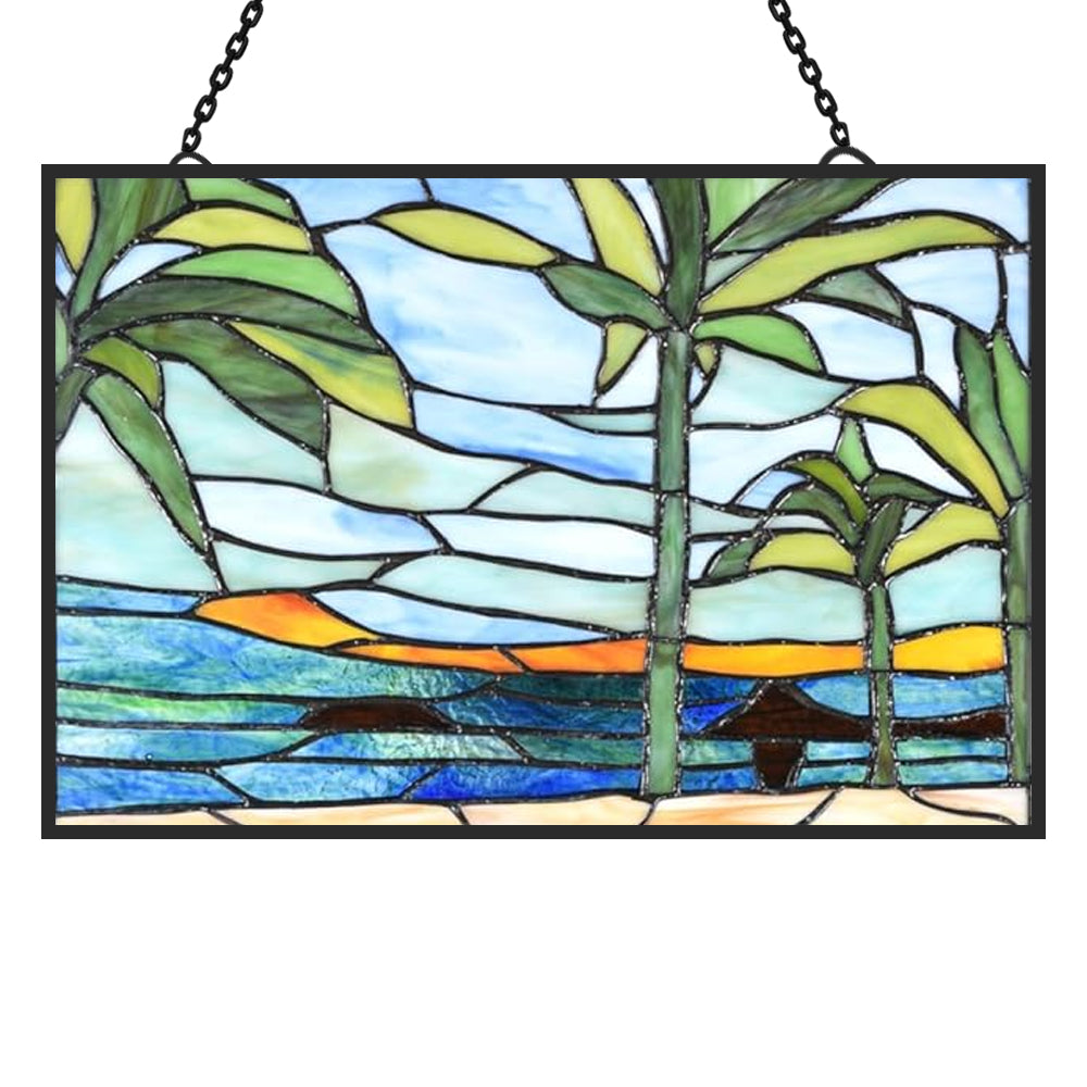 Tropical Palm Trees Sun Catcher Decoration Stained Glass Window Hanging