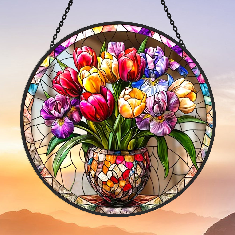 Tulip Sun Catcher Decoration Stained Glass Window Hanging