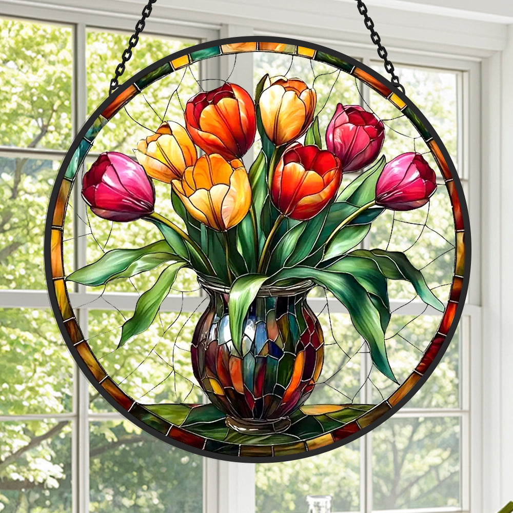 Tulip Sun Catcher Decoration Stained Glass Window Hanging