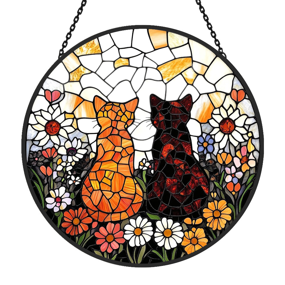 Two Cute Cats Sun Catcher Decoration Stained Glass Window Hanging