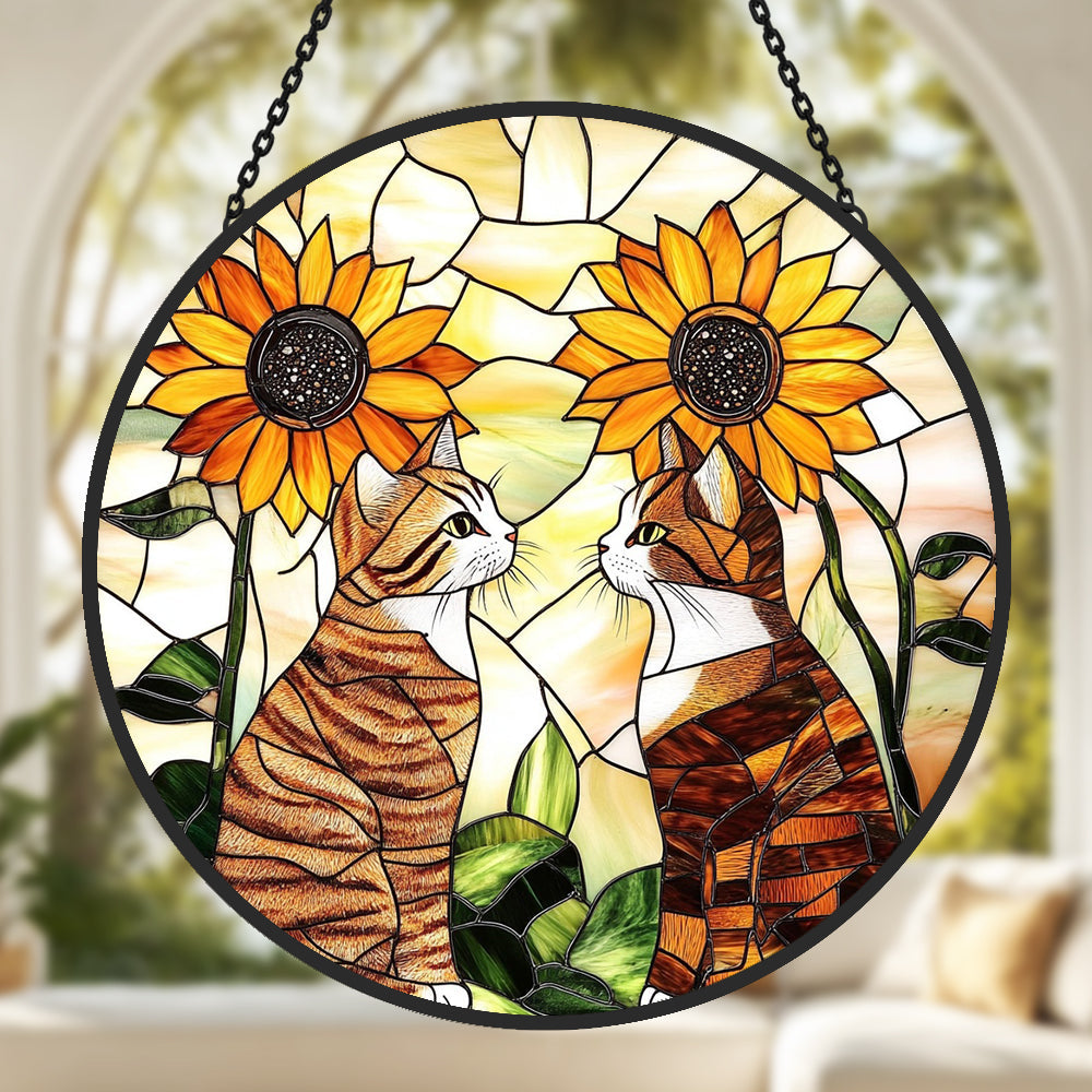 Two Cute Cats Sun Catcher Decoration Stained Glass Window Hanging