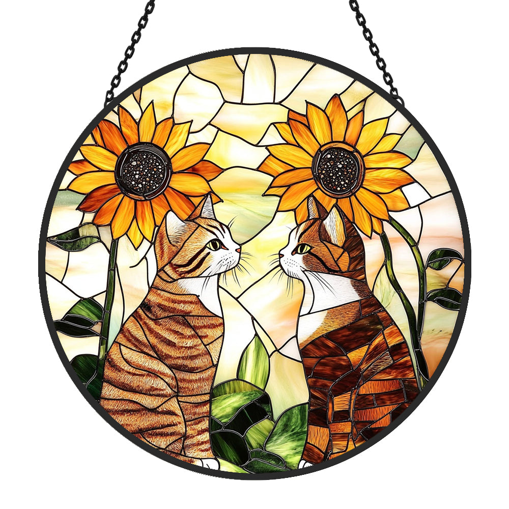 Two Cute Cats Sun Catcher Decoration Stained Glass Window Hanging