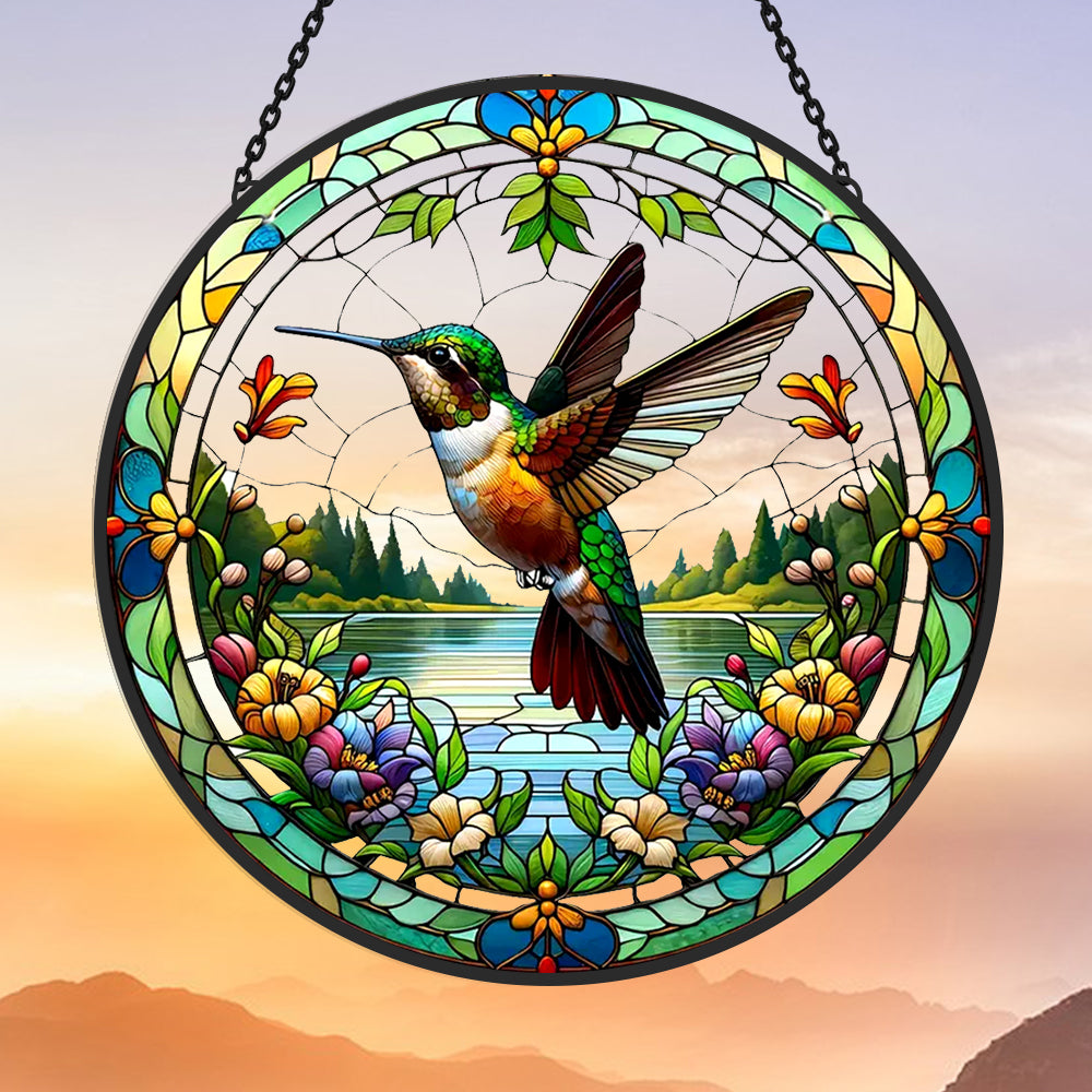 Vibrant Hummingbird Sun Catcher Decoration Stained Glass Window Hanging