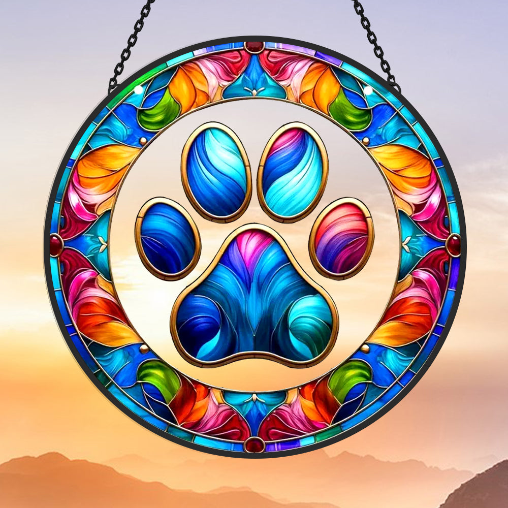 Vibrant Paw Print Sun Catcher Decoration Stained Glass Window Hanging