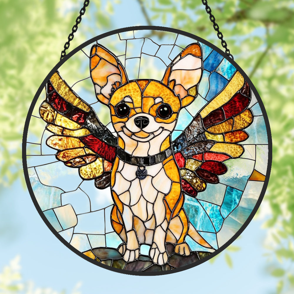 Whimsical Chihuahua Sun Catcher Decoration Stained Glass Window Hanging