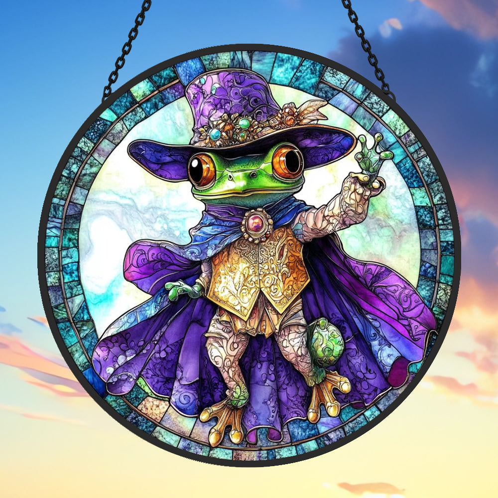 Woods Frog Sun Catcher Decoration Stained Glass Window Hanging