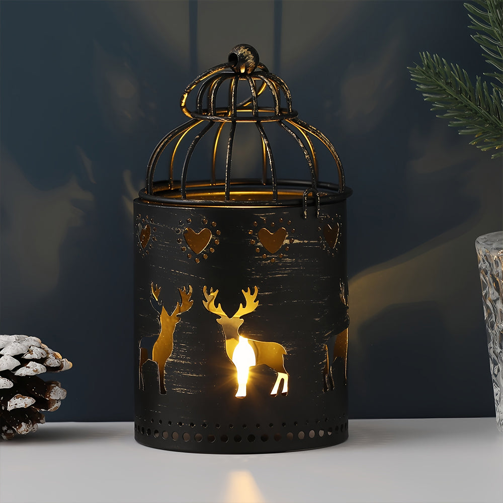 Christmas Elk Hollow Candle Holder Metal Decorative