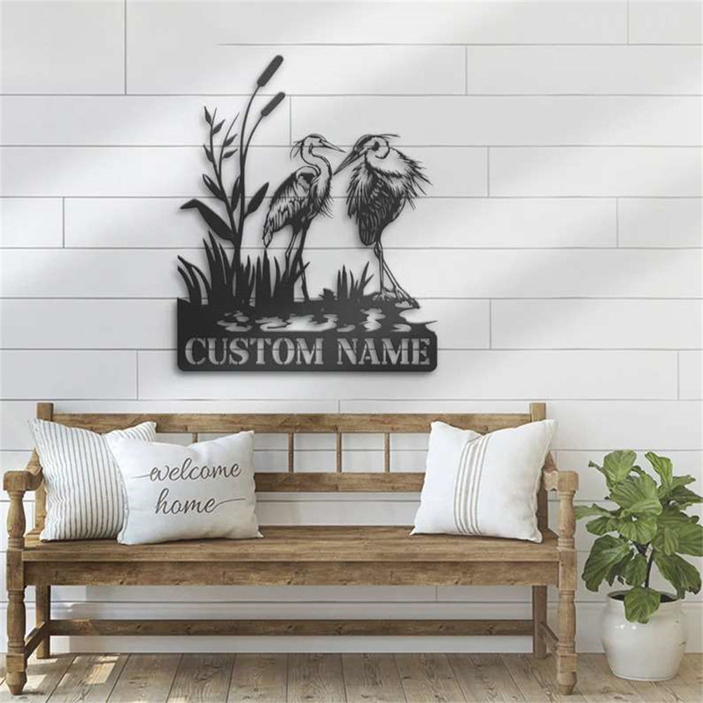 Couple Heron Bird Metal Names Sign