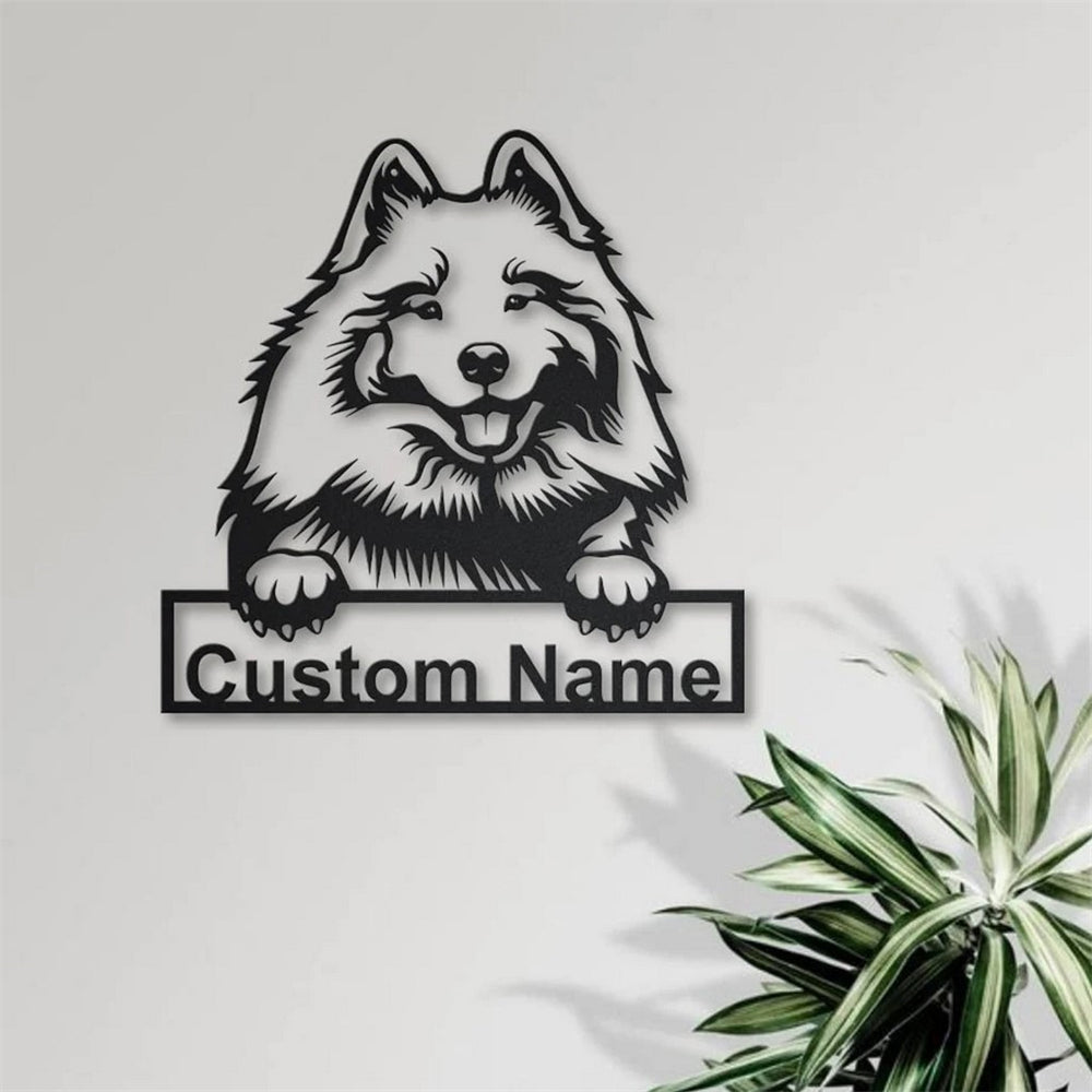 Keeshond Dog Metal Art Personalized Metal Name Sign