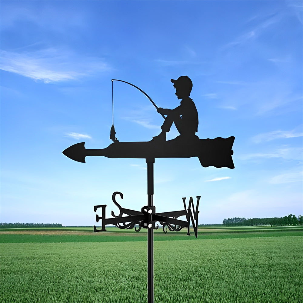 Little Boy Fishing Stainless Steel Weathervane