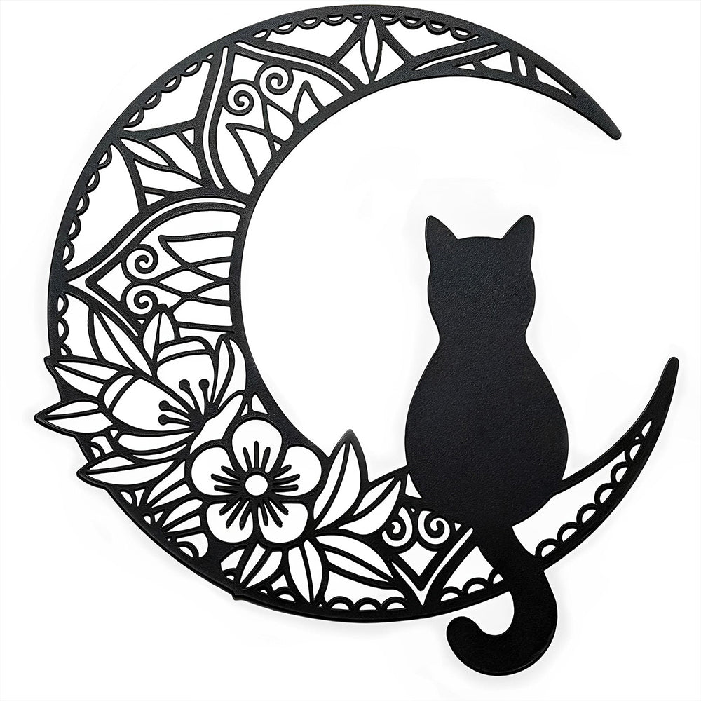 Black Cat and Moon Metal Wall Art