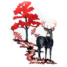 Elk and Red Tree Metal Wall Art