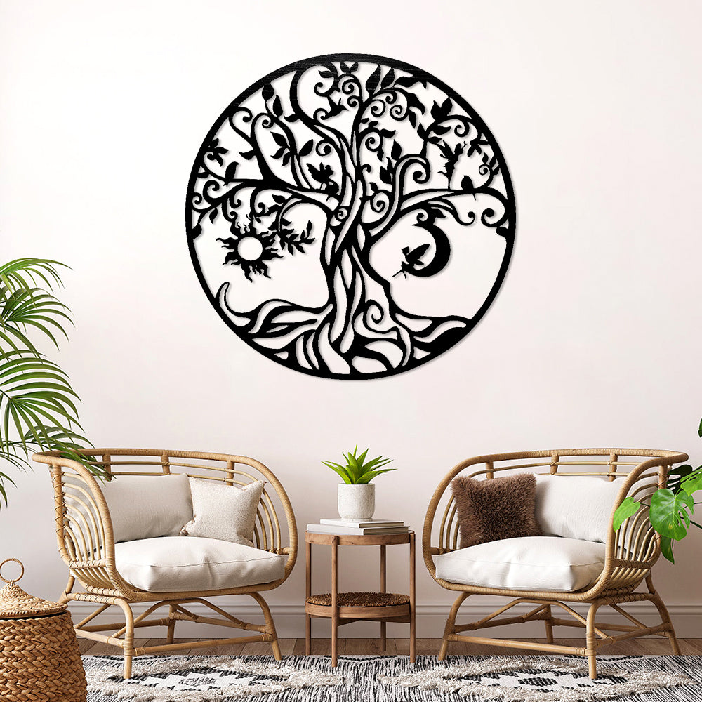 Sun and Elf Tree of Life Metal Wall Art