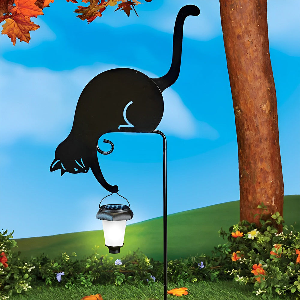 Cat Holding a Solar Lantern Outdoor Metal Markers