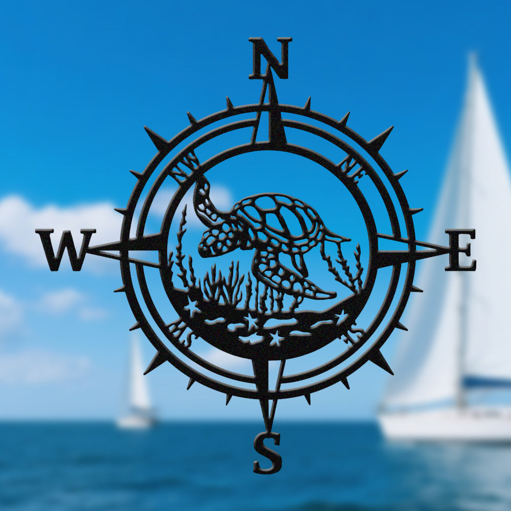 Sea Turtle Compass Metal Wall Art – Coastal Ocean Iron Decor ...