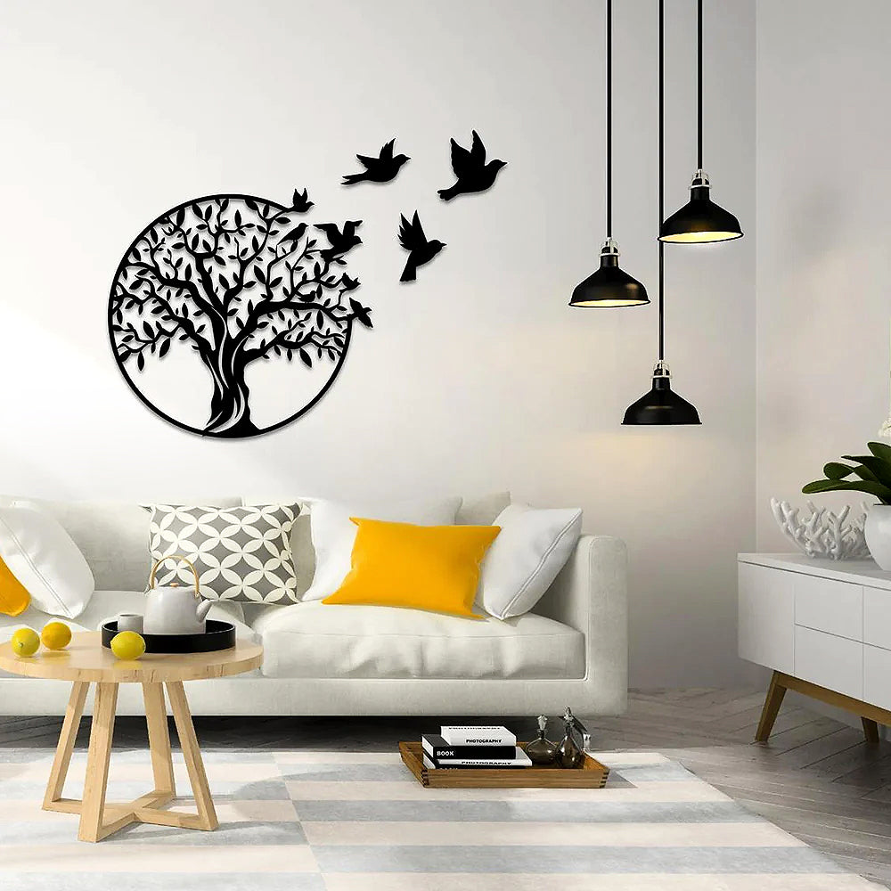 Tree of Life and Migrating Birds Metal Wall Art