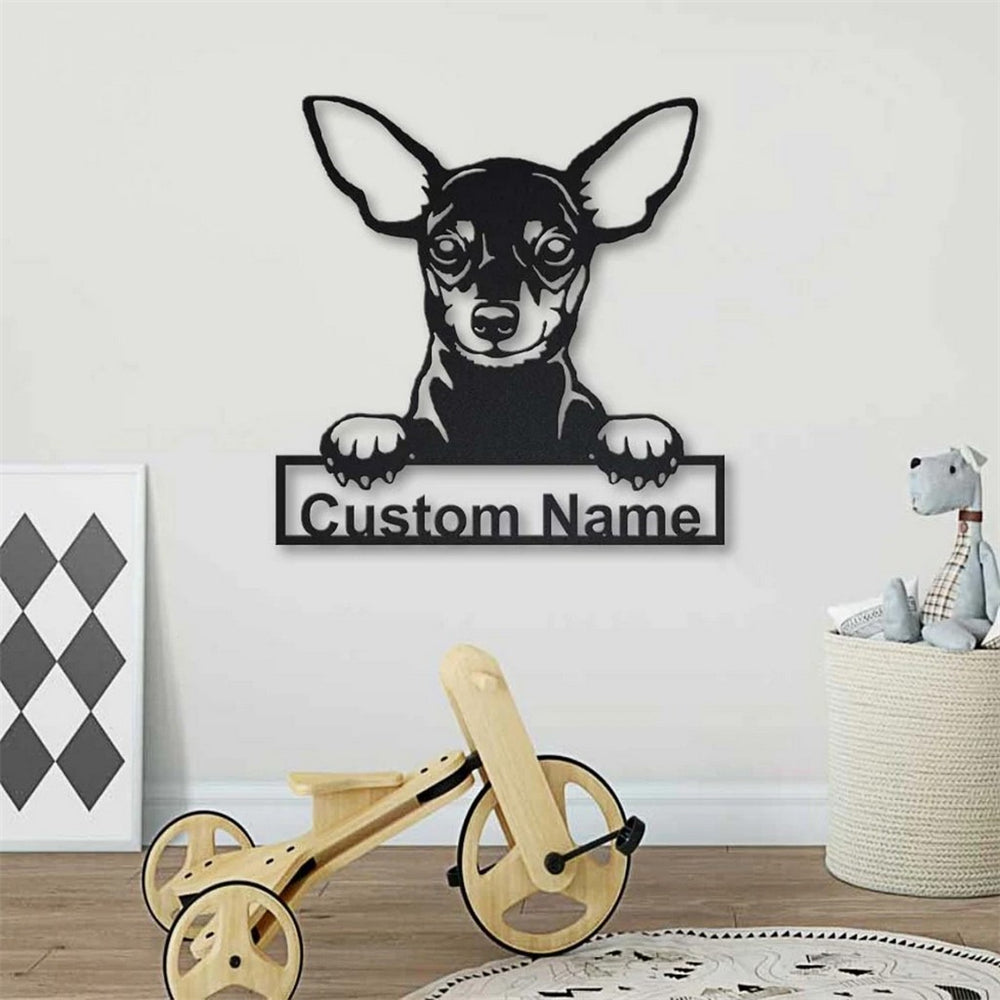 Miniature Pinscher Dog Metal Art Personalized Metal Name Sign