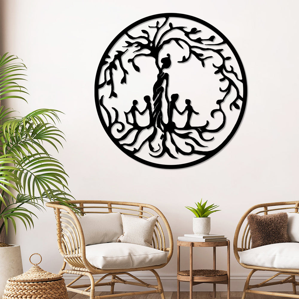 Tree of Life Mother and Children Metal Wall Art