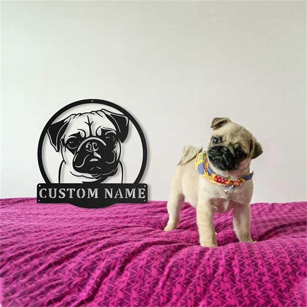 Personalized Pug Dog Monogram Metal Sign Ar