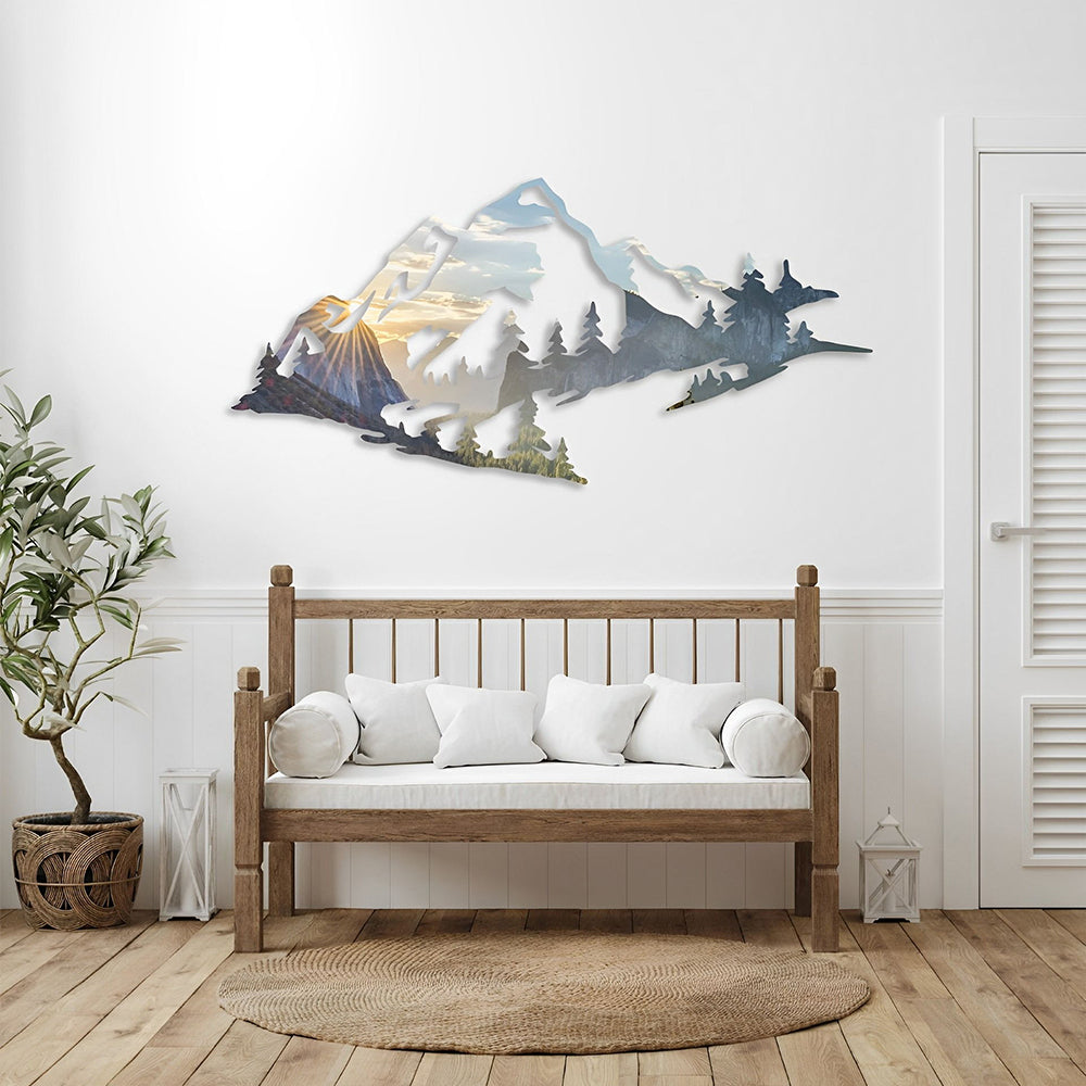 Snow Mountain And Forest Metal Wall Art