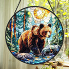 Bears and Mountain Forest Sun Catcher Decoration Stained Glass Window Hanging