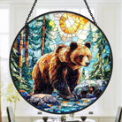 Bears and Mountain Forest Sun Catcher Decoration Stained Glass Window Hanging