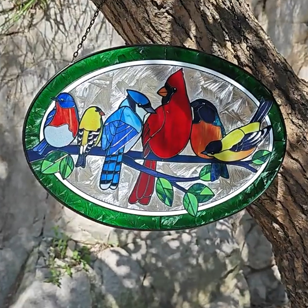 Birds Sun Catcher Decoration Stained Glass Window Hanging
